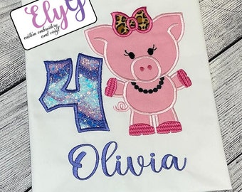 PIGGY GIRL  Birthday Shirt Embroidery Applique