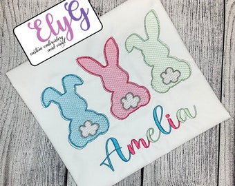 Easter Three Bunnies with carrots - Sketch embroidery