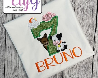 Farm Birthday Shirt -  Farm Number shirt, Farm shirt -customized embroidery applique kids shirt.