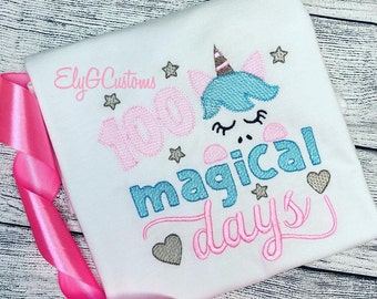 100 days of school Tshirt/ Unicorn / 100 magical days /Embroidery
