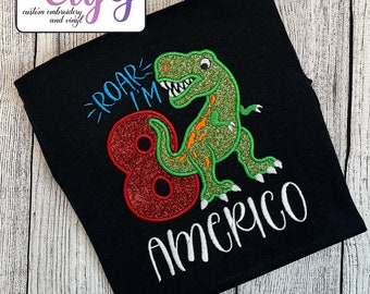Boy Dinosaurs shirt, customized embroidery applique kids shirt.