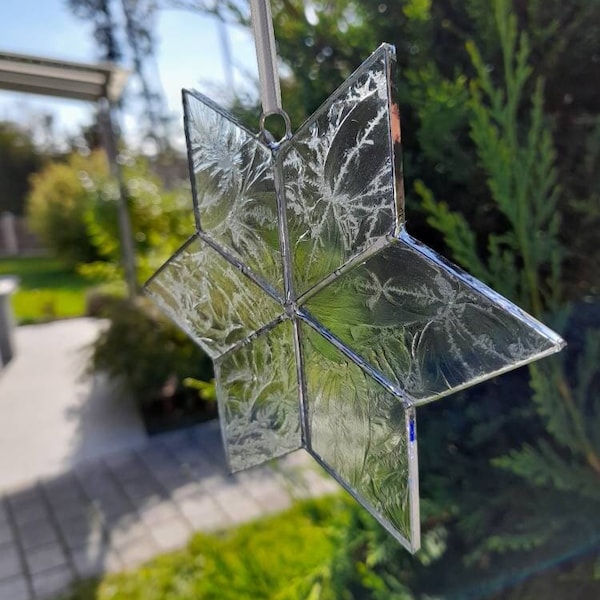 Glas Stern Eisblume, Deko, Weihnachten, Fensterschmuck,  Baumschmuck