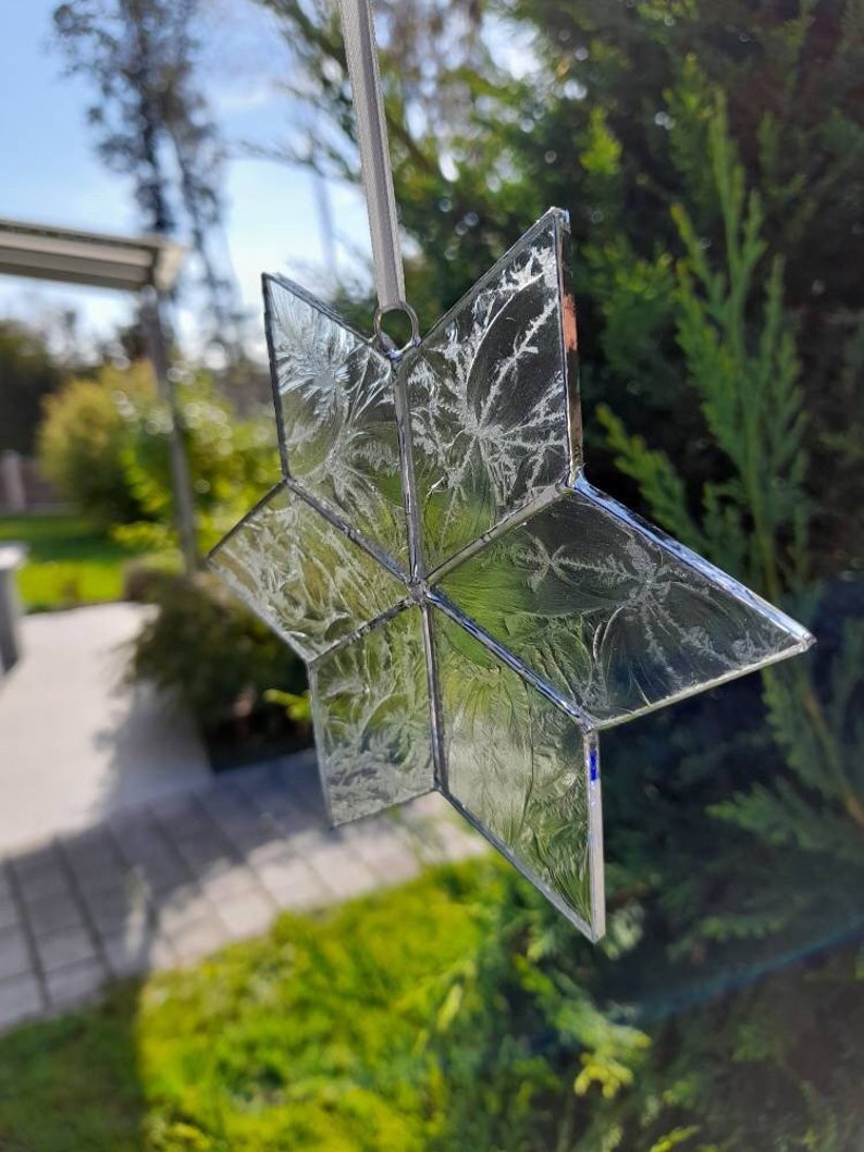 Glas Stern Eisblume, Deko, Weihnachten, Fensterschmuck, Baumschmuck Bild 1