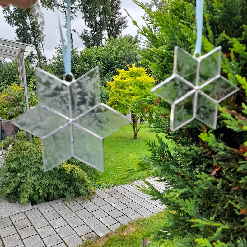 Glas Stern Eisblume, Deko, Weihnachten, Fensterschmuck, Baumschmuck Bild 3