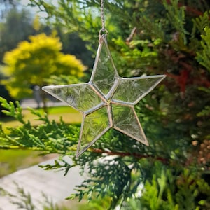 Glas Stern, 5zackig, Eisblume, Deko, Weihnachten, Fensterschmuck,  Baumschmuck,Adventszeit