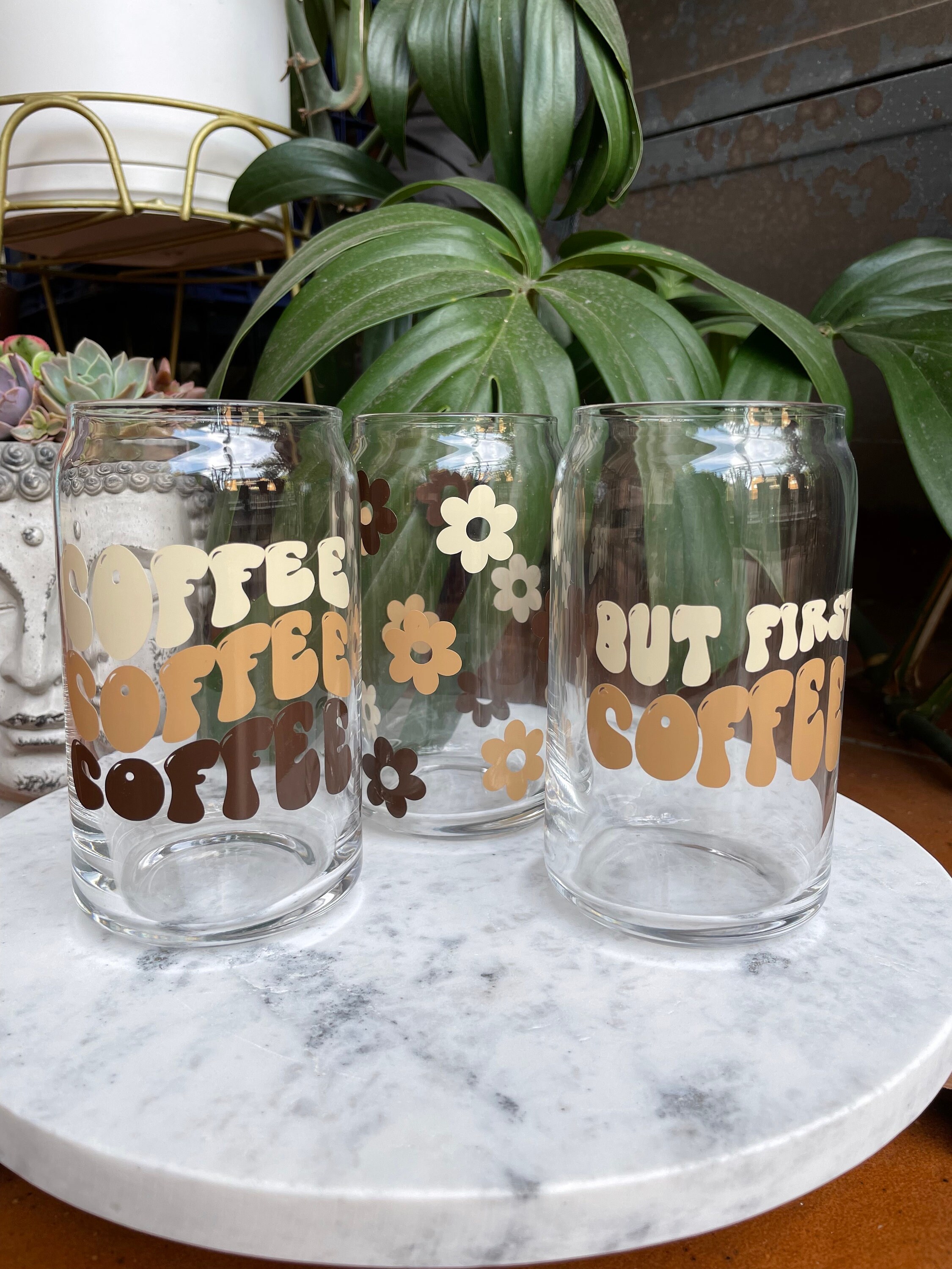 Retro Flower Glass Cup Iced Coffee Glass Cup Glass Can Cup Coffee Cup