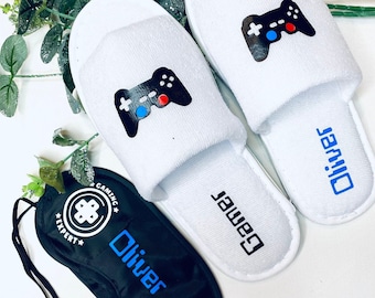 Personalised Gamers slippers and sleeping eye mask set, gamers gift set, gamers slippers, gamers sleeping eye mask