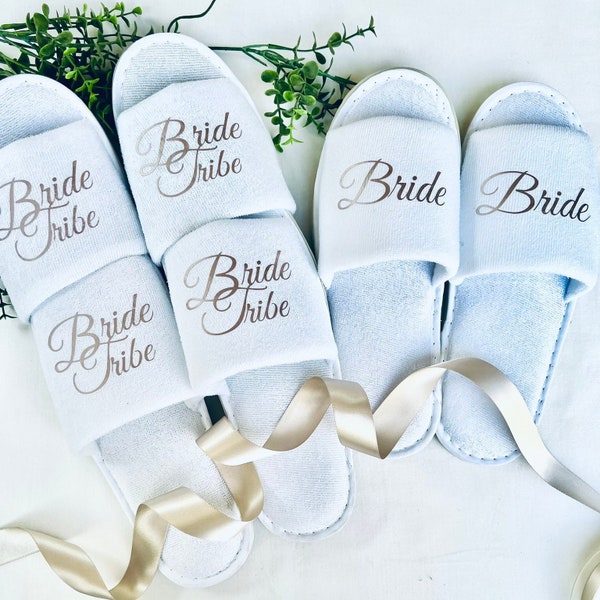 Bridal slippers | Bridesmaids slippers| wedding slippers | hen do slippers | personalised bride tribe party slippers