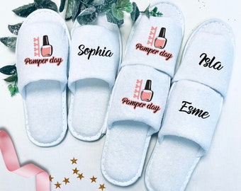 Pamper day personalised slippers | pamper party slippers for girls | slumber party slippers | personalised girly slippers with nail varnish