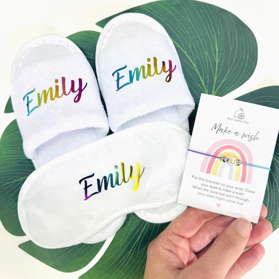 Personalized Kids Spa Slippers Set: Rainbow Pamper Party Favors