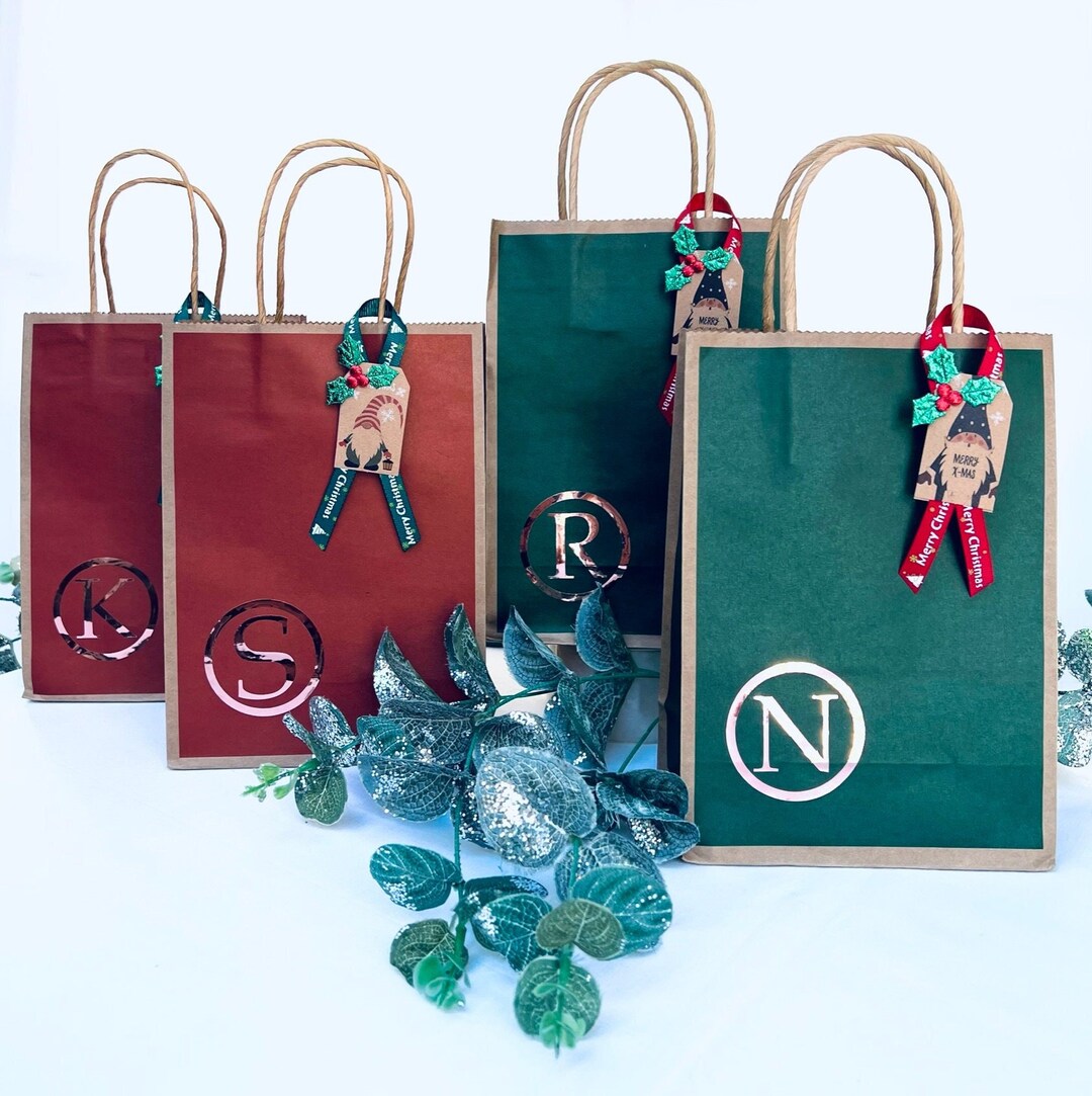 Personalised Christmas Paper Gift Bag Red Green Christmas - Etsy UK