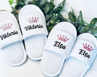 Pamper slippers | Personalised slippers for adults and kids | Princess slippers for girls | bridesmaids personalised slippers