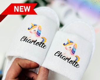 Pamper slippers | Unicorn personalised slippers for girls | slumber party slippers |slippers for sleepover, unicorn theme slippers for girls