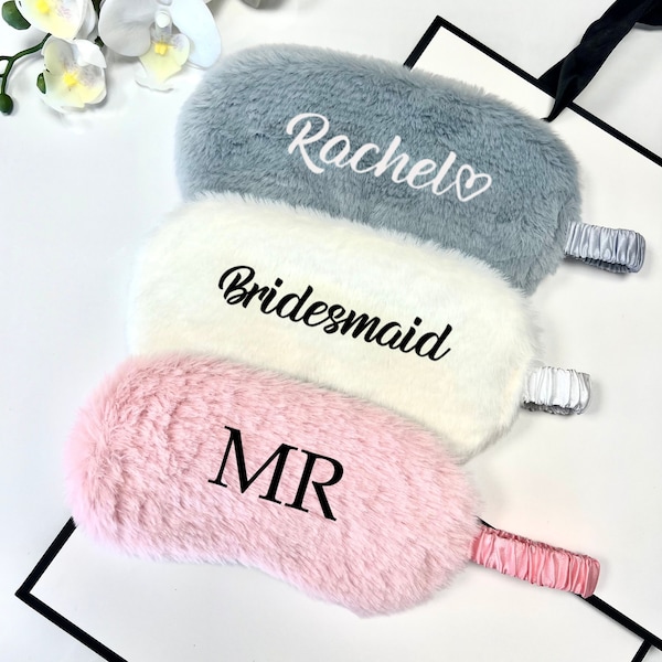 Personalised fluffy sleep eye masks for adults kids| girls sleepover goody bag filler | bridesmaids gifts |  wedding hen do party gift Spa