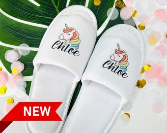 Pamper slippers | Unicorn personalised slippers for girls | slumber party slippers |slippers for sleepover, unicorn theme slippers for girls