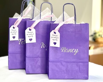 Personalized Party Favor Bag: Pink, Blue, Purple with Thank You Tag