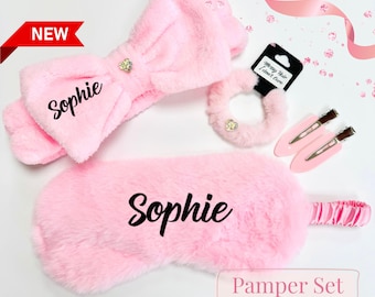Pink Pamper Set for girls | Pink Fluffy sleep mask Fluffy headband and Hair Accessories| Pamper gifts for Girls | Party bag filler for girls