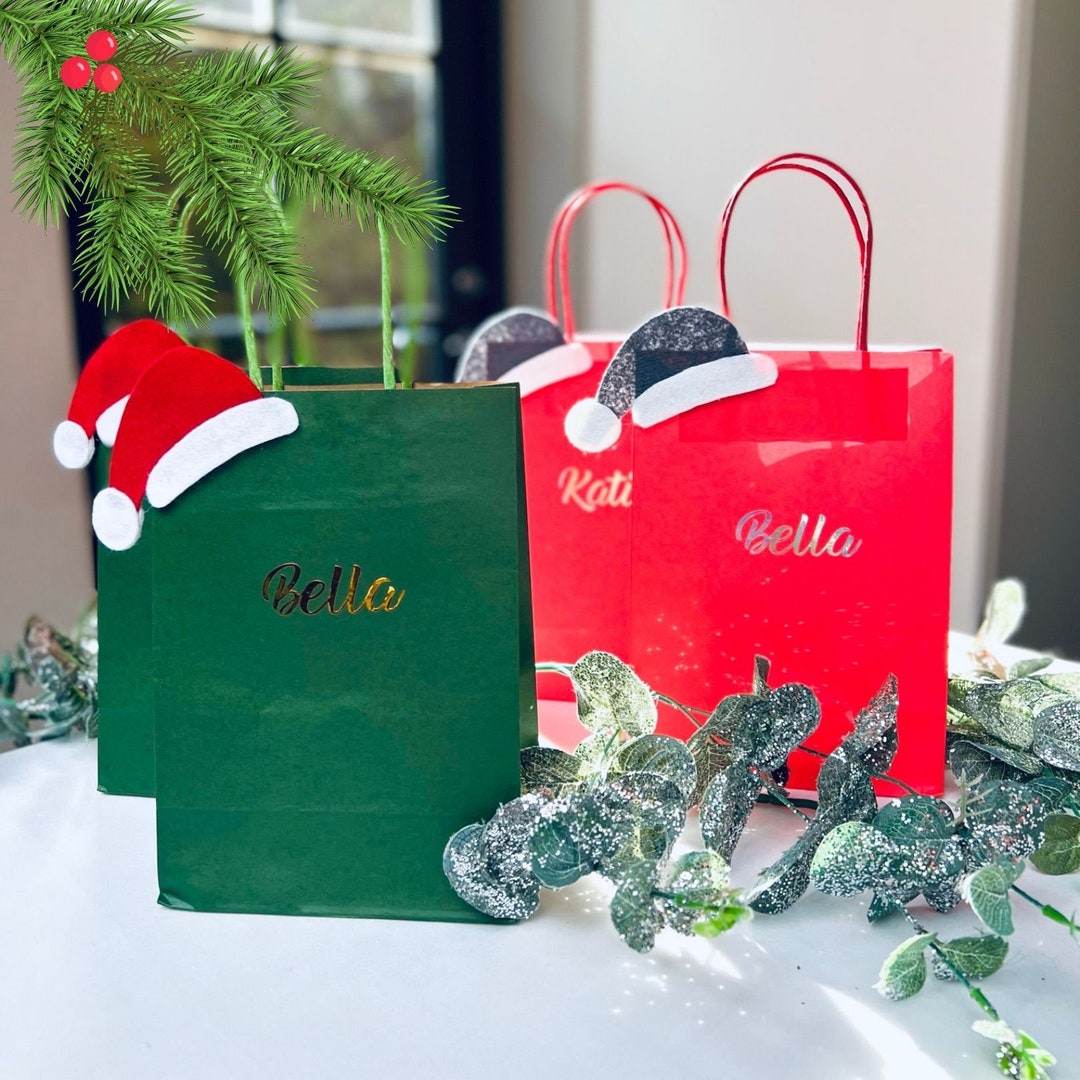 Personalised Christmas Gift Bag With Mini Santa Hat Add Any Name