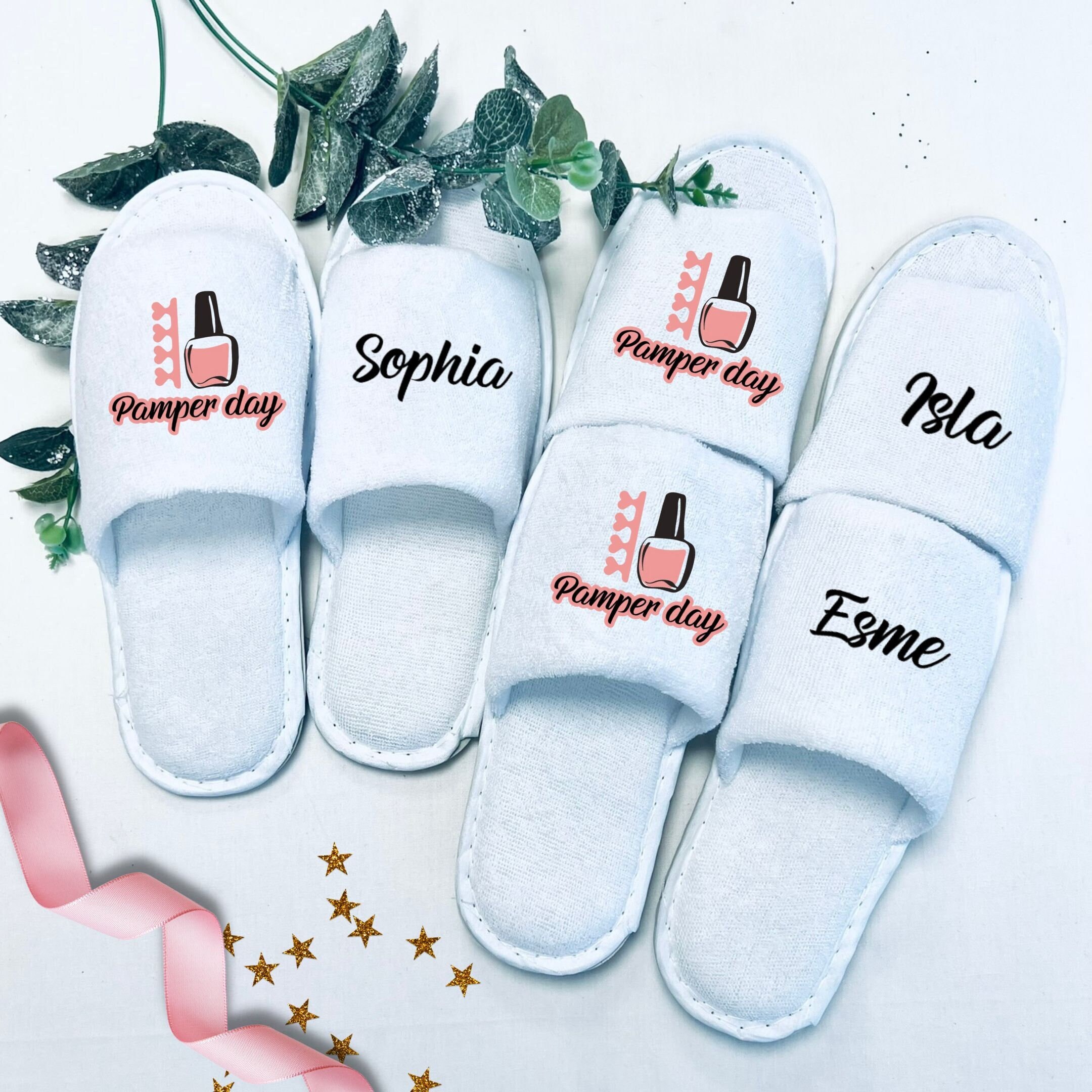 Pamper day personalised slippers pamper party slippers for girls  slumber party slippers personalised girly slippers with nail varnish