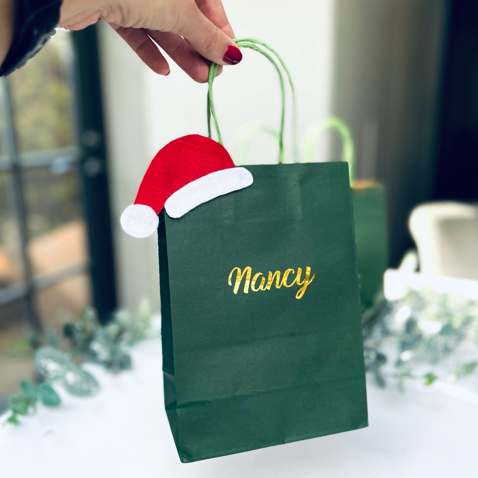 Personalised Christmas Gift Bag With Mini Santa Hat Add Any Etsy UK