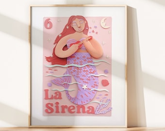 La Sirena/ Loteria-Inspired  / Photo Print of Cut-Paper Artwork