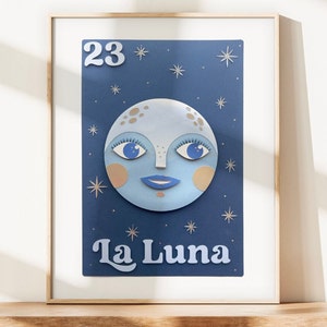 La Luna / Inspirada en la lotería / Impresión fotográfica de una obra de arte en papel recortado