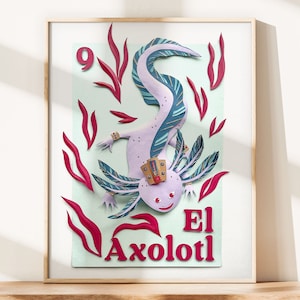 El Axolotl / Loteria-Inspired / Photo Print of Cut-Paper Artwork