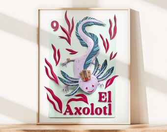 El Axolotl / Loteria-Inspired / Photo Print of Cut-Paper Artwork