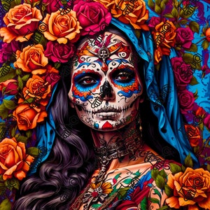 Santa muerte beker wrap, Santa muerte png, dag van de doden, klaar om af te drukken, Halloween png, skelet vrouw beker wrap, Catrina Mexican