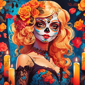 Catrina blond tumbler wrap, catrina png, day of the dead tumbler wrap, day of the dead png, Halloween tumbler wrap, day of the dead, catrina