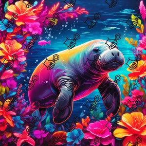 Manatee tumbler wrap, manatee png, manatee art, colorful manatee png, manatee digital download, png, tumbler wrap, manatee
