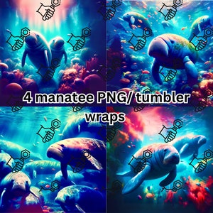 4 manatee PNGs, manatee tumbler wrap, manatee art ready to print, manatee digital download, manatee tumbler wrap, png bundle, Florida png