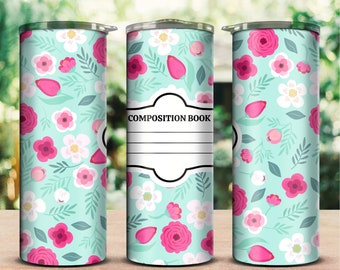 teacher tumbler wrap, student tumbler wrap, composition book tumbler wrap, teacher png, student png,composition book png, floral tumbler png
