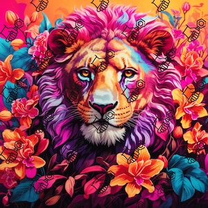Lion tumbler wrap, lion png, lion painting png, lion, colorful lion tumbler wrap, colorful lion png, art lion png, 90s png, 90s tumbler wrap