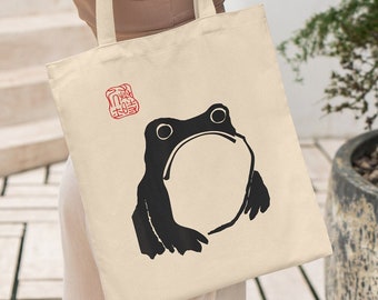Japanese Frog Tote Bag, Matsumoto Hoji Tote Bag, Japanese Art Tote Bag, Frog Tote Bag, Unimpressed Frog Tote, Sad Frog Tote, Grumpy Frog