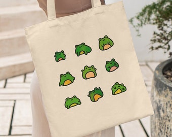 Frog Tote Bag, Frog Bag, Kawaii Tote, Cute Tote Bag, Frog And Toad Tote, Cute Frog Tote, Tote Bag Frog, Frog Lover Gift, Frog Gifts For Her