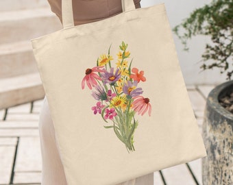 Floral Tote Bag, Wildflower Tote Bag, Flower Tote, Floral Bag, Plant Tote Bag, Botanical Tote, Gardening Tote, Watercolour Tote, Garden Bag