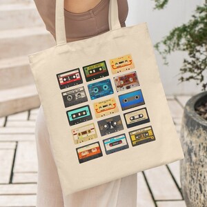 Retro Tote Bag, Vintage Tote Bag, Cassettes Tote Bag, Music Tote Bag, Retro Cassettes Tote, Groovy Tote Bag, 70s Tote Bag, 90s Tote 80s Tote