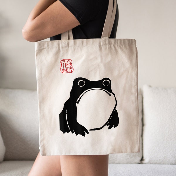 CafePress 'I Love Frogs' Natural Canvas Tote Bag – Reusable Shopping Bag, Two Sizes, Durable & Washable
