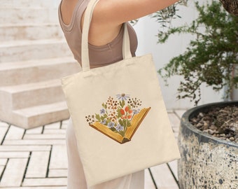 Book Tote Bag, Bookish Tote Bag, Floral Book Tote Bag, Library Tote, Floral Tote Bag, Library Book Bag, Library Bag, Literary Tote Bags