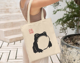 Japanese Frog Tote Bag, Matsumoto Hoji Tote Bag, Japanese Art Tote Bag, Frog Tote Bag, Unimpressed Frog Tote, Sad Frog Tote, Grumpy Frog