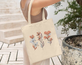 Floral Tote Bag, Flower Tote Bag, Cute Floral Tote Bag, Plant Tote Bag, Botanical Tote Bag, Gardening Tote, Plant Lovers Gift, Floral Bag