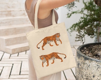 Tiger Tote Bag, Tiger Bag, Tiger Gifts, Tiger Fan, Tiger Lover Gift, Mascot Gift, Animal Tote, School Sport, School Spirit Team Tiger Canvas