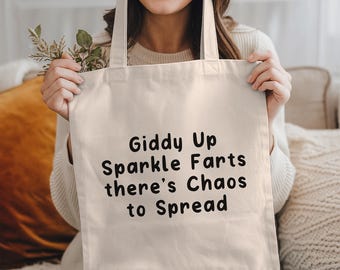 Giddy Up Sparkle Farts Tote Bag: Funny Tote Bag, Reusable Market Bag, Cowgirl Tote Bag, Southern Gift