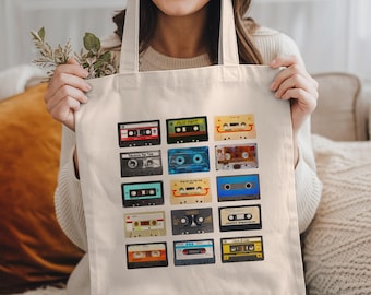 Retro Cassette Tape Tote Bag, 90S Nostalgia Gift For Her, Music Lover Gift, Vintage Aesthetic Tote, 80S Retro Bag