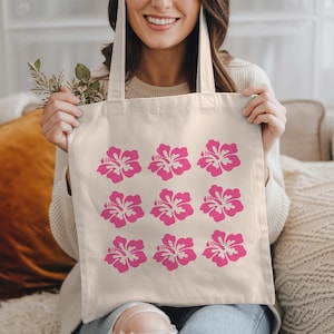 Hibiscus Flower Tote: Tropical Hawaiian Print Cotton Canvas Bag