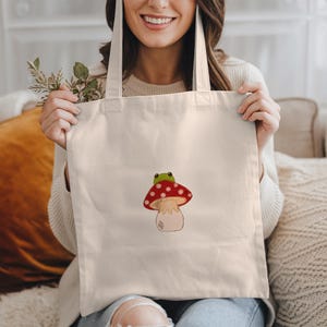 Frog Bag, Tote Bag Frog, Cute Tote Bag, Mushroom Tote Bag, Frog Lover Gift, Frog And Toad Tote, Animals Tote Bag, Shoulder Bag, Frog Canvas