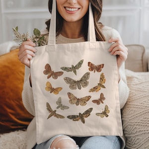 Luna Moth Cotton Tote Bag: Gothic Cottagecore Shopping Bag