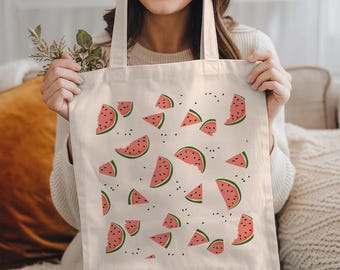 Kawaii Watermelon Tote Bag: Cotton Canvas Grocery Shopping Bag