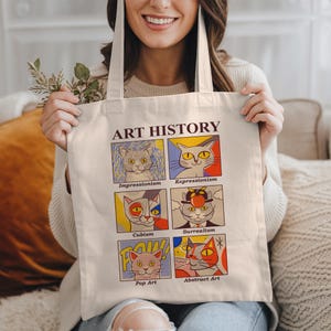 Art History Cat Tote Bag: Reusable Cotton Canvas